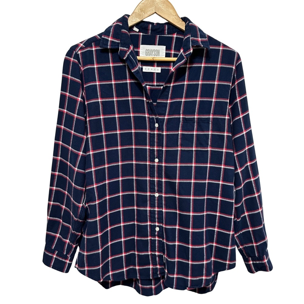 Grayson Frank & Eileen The Hero Flannel Button Down Shirt Womens L Navy Cotton